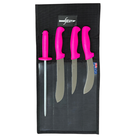 Sicut Butcher Knife Set w/ Pink Handles