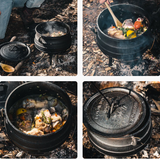 Wildtrak 8L Cast-Iron Pre-Seasoned Potjie Pot with 3 Feet, Spiral Bail Handle, and Wooden Box