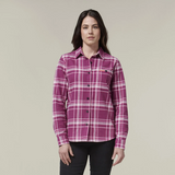 Hard Yakka Womans Full Button Checked Shirt Plum